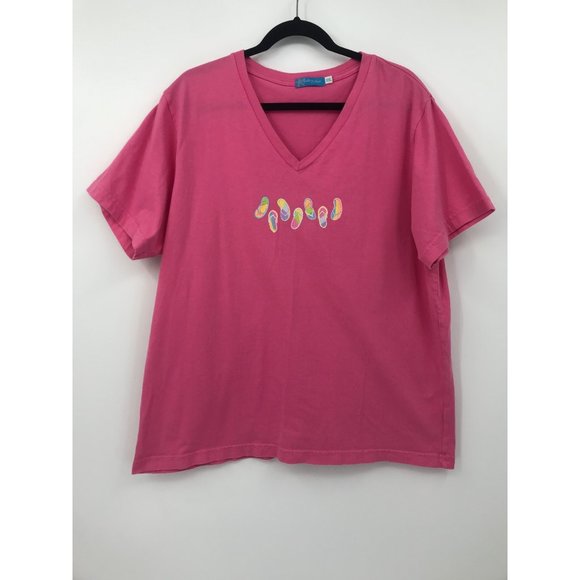 fresh produce Tops - Fresh Produce Short Sleeve V-neck T-shirt Pink Cotton XXL